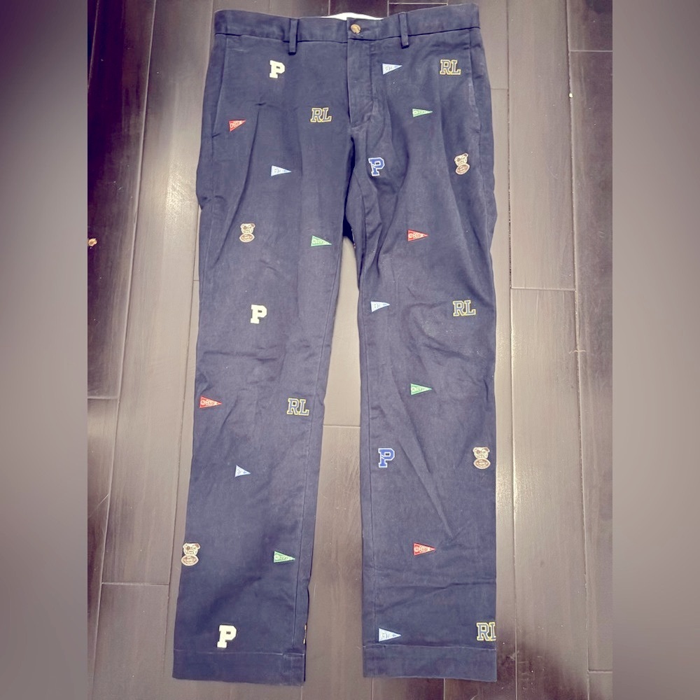 🩶sold 🩶Polo by Ralph Lauren navy Blue Chinos pants  prepster trousers embroider